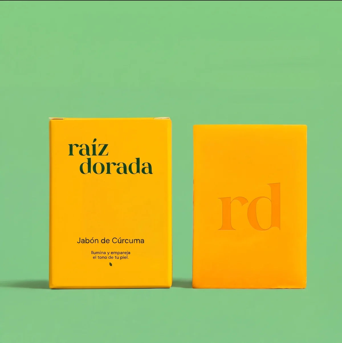 Jabón de cúrcuma Raíz Dorada con su caja
